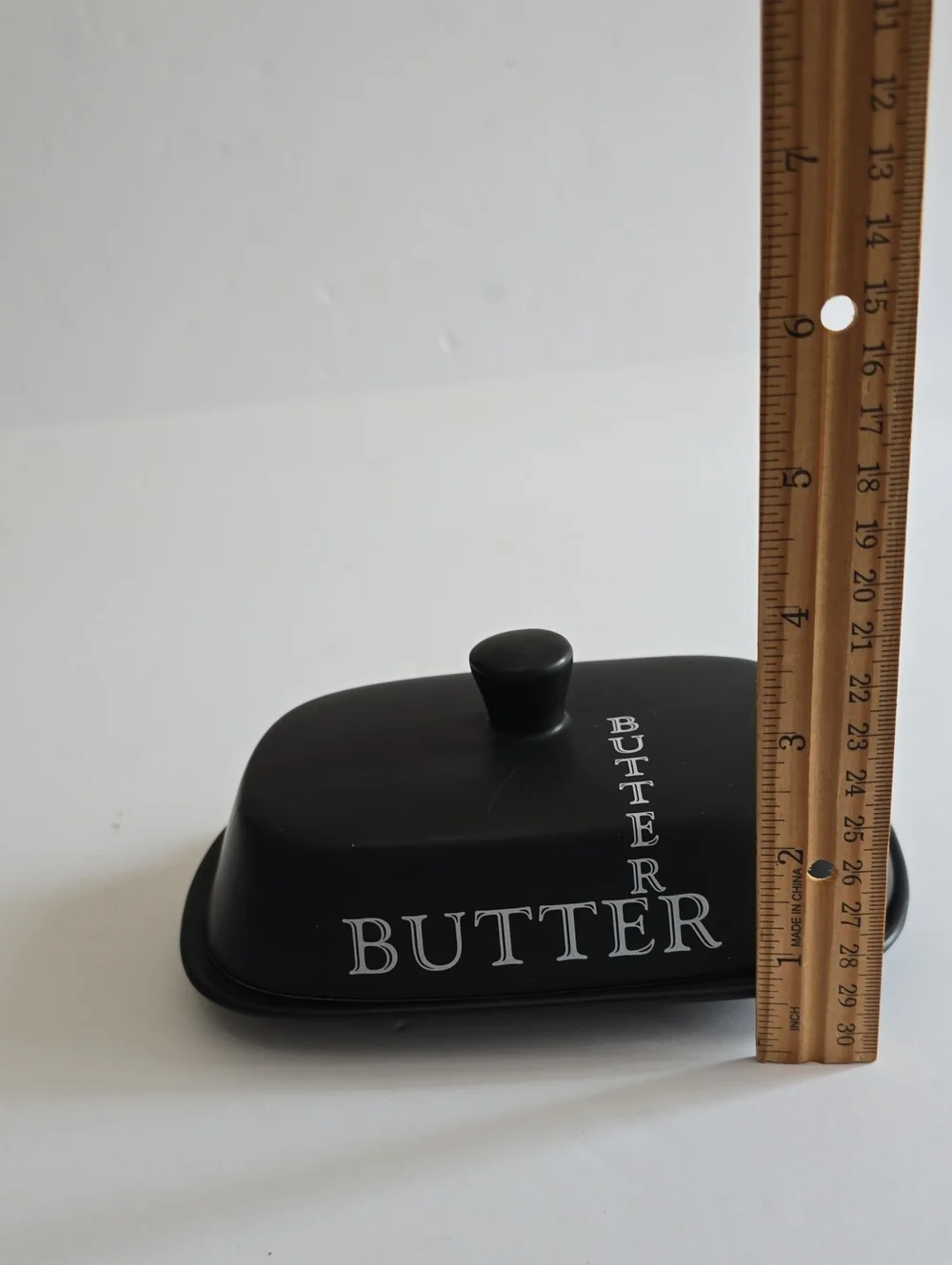 Vintage The Old Pottery Co Large Black Lidded Butter Dish Matte Ceramic